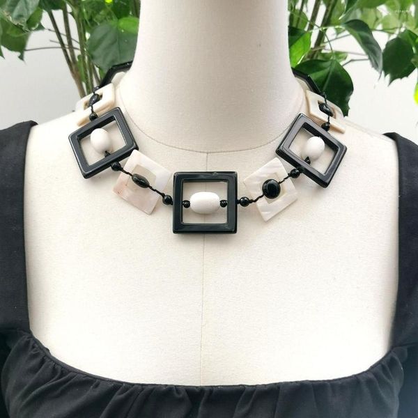 Choker Lii Ji Schwarz Weiß Damen Halskette 53cm Achate Muschel Schmuck Geschenk Lagerverkauf