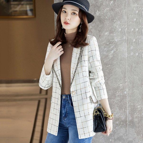 Ternos femininos xadrez casacos 2023 primavera outono moda coreano blazers manga longa jaquetas femininas casuais finas senhoras blazer tops