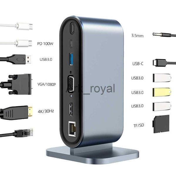 Accessori per schede di espansione 12 in 1 Adattatore di tipo C Docking Station Lettore di schede SDTF Hub Porte USB 30VGARJ45Jack da 35 mm 100 W PD 4K HDMICompatibile J230721