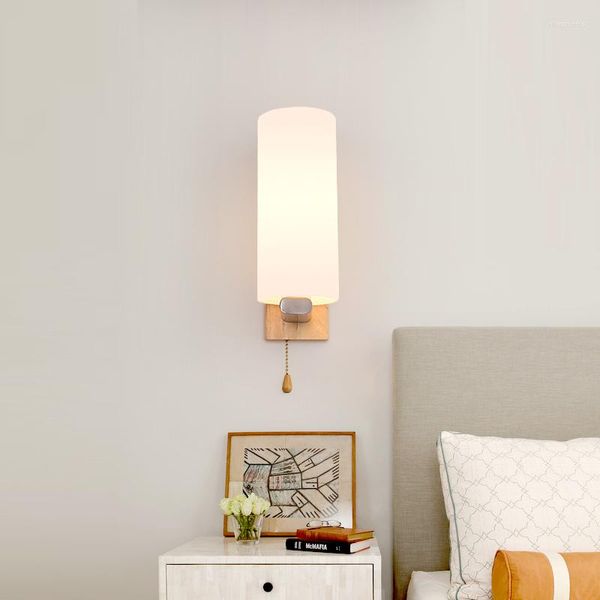 Lâmpada de parede design simples luz noturna de madeira e27 soquete ac 110 v 220 v branco quente para decoração de quarto de cama max 60 w