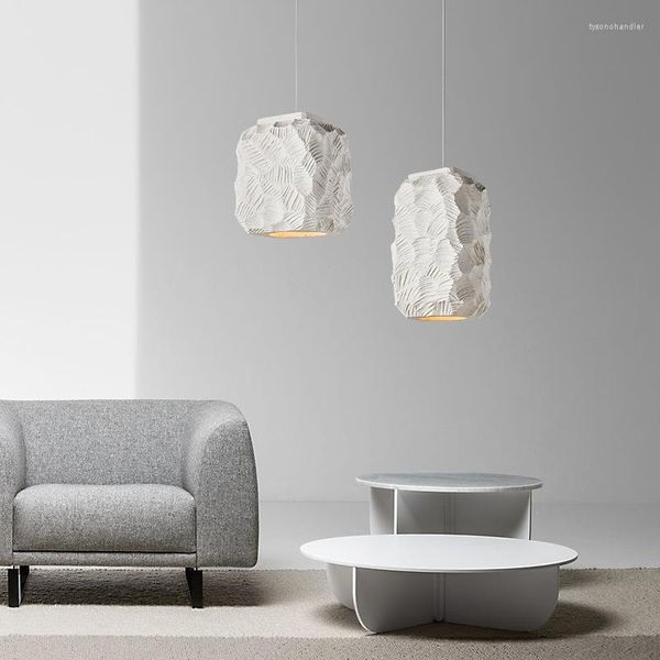 Lustres pendentes manuais feitos à mão com modelagem em pedra Wabi-sabi lustre de LED liso estilo japonês D38