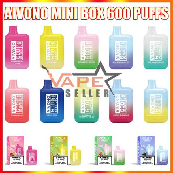 Authentische AIVONO AIM MINI BOX 600 Puffs Plus Flex Einweg-Vape-E-Zigarette mit 400-mAh-Akku, vorgefüllter 10-ml-Pod SKE Crystal Bar Pen