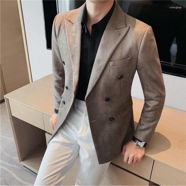 Herrenanzüge Marke Kleidung Frühling Hohe Qualität Anzug Männlich Wildleder Stoff Slim Fit Mode Reine Farbe Kleid Smoking Büro Blazer Jacken