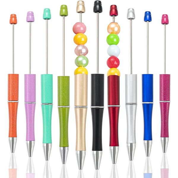 Plastik boncuklu kalemler diy boncuklar ekle kalemler özelleştirilebilir tükenebilir kalem şaft siyah mürekkep rollerball kalem çocuklar için öğrenciler için öğrenciler ofis sınıfı okul malzemeleri sunar