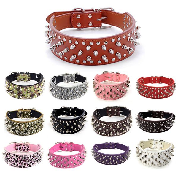 Collari per cani Guinzagli Cinghia per collo regolabile per animali Collare in pelle PU Rivetti con punta in metallo Collana punk cool Cinture con borchie 230720