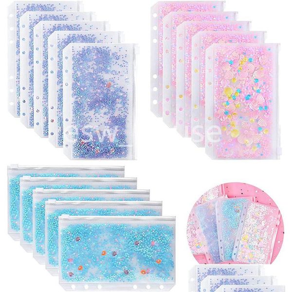 Verpackungstaschen A5/A6 Binder Geldumschläge Tasche PVC Budgetetui mit Reißverschluss Nachfüllbare Glitzerbinder Notizbuchseiten Drop-Lieferung aus Dhh8S