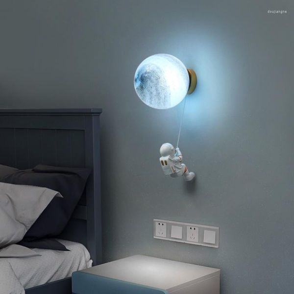 Lâmpada de parede novidade crianças arandela luz planeta infantil para quarto cabeceira iluminação moderna decoração bola de vidro nórdica