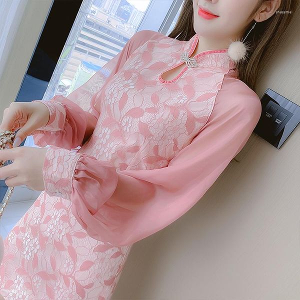 Повседневные платья версия Qipao их дети с осенью 2023 года установили маленькие китайские молодые девушки молодые девушки