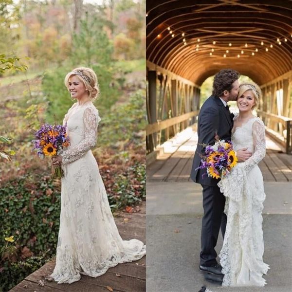 Atemberaubendes, landestypisches A-Linien-Hochzeitskleid mit langen Ärmeln, perlenbesetzter böhmischer Spitze, Brautkleider in Übergröße310I