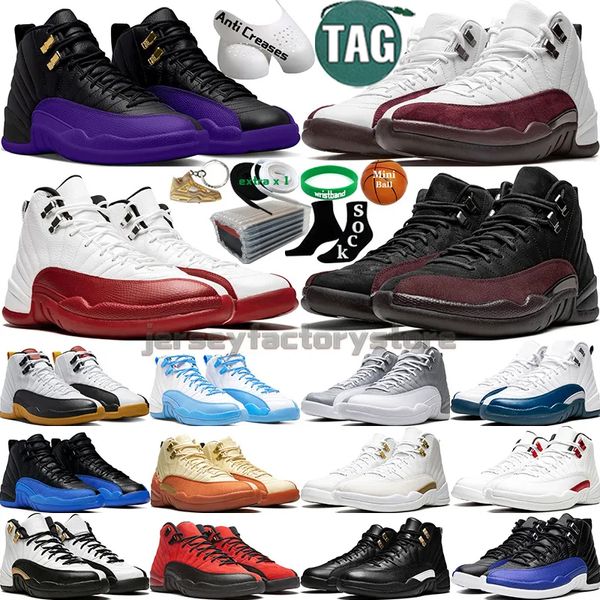 2023 com caixa de tênis de basquete para homens e mulheres Cherry Field Purple Stealth Grind Playoffs Reverse Flu Game Hyper Royal Black Taxi Mens Outdoor Trainers Sports Tennis