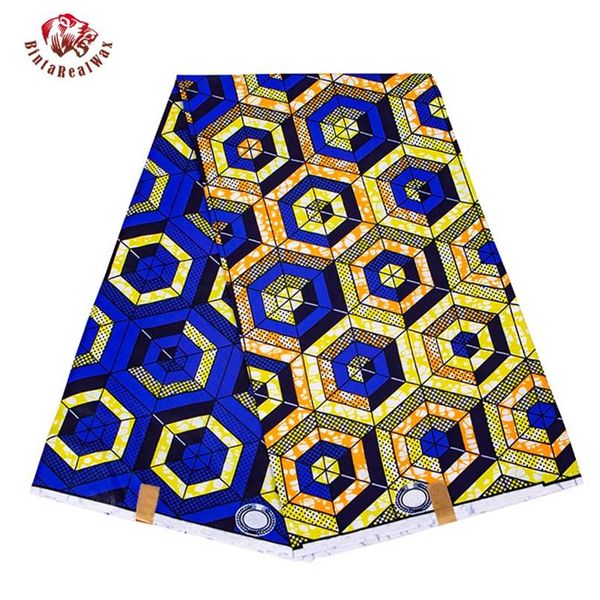 Bintarealwax 6 ярдов лоты африканская ткань геометрические узоры Ankara Polyester Farbic для шитья ткани для воска у двора Designe308L