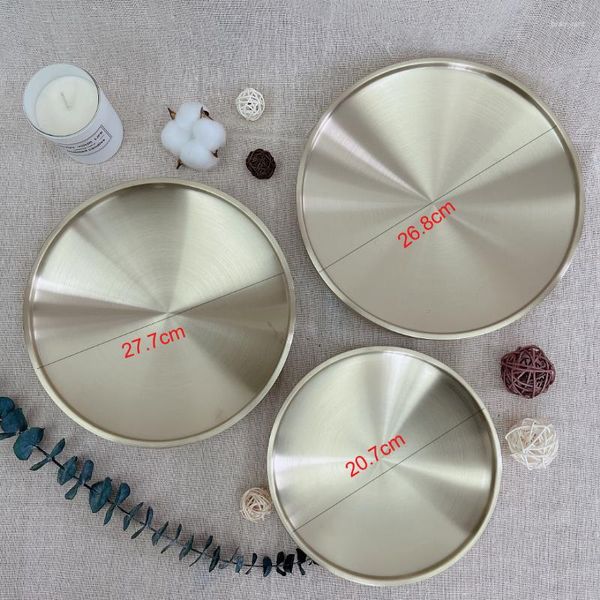 Platten 1PCS Koreanische Stil 304 Edelstahl Abendessen Doppel Schicht Gold Dining Platte Runde Gerichte Küche Geschirr