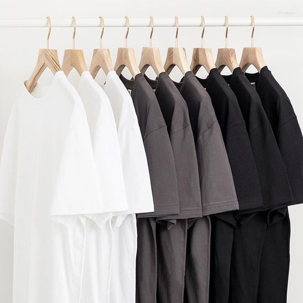 Camisas casuais masculinas oversize240g branco puro algodão pesado ombro solto camiseta de manga curta camisa de marca da moda