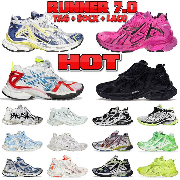 2023 top Runner 7.0 caminhada Sapatos Feminino Masculino Graffiti Trainers Preto Branco Rosa amarelo azul vermelho Designer de tendências vintage Jogging 7s tênis esportivos tamanho eur36-46