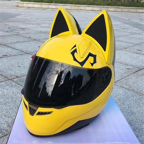 NITRINOS casco da motociclista con orecchio di gatto casco da cross country uomo e donna casco da corsa quattro stagioni antiappannamento con orecchio di gatto all-over 331Z