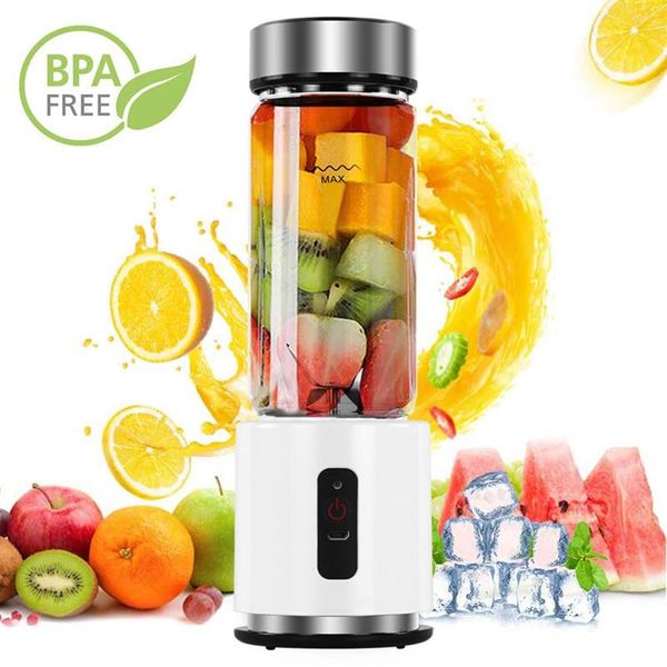 BPA USB Rechargiste Smoothie Blender Аккумуляторная батарея 380 мл стеклянного сглаженного соковыжималка Easy Small Portable256i