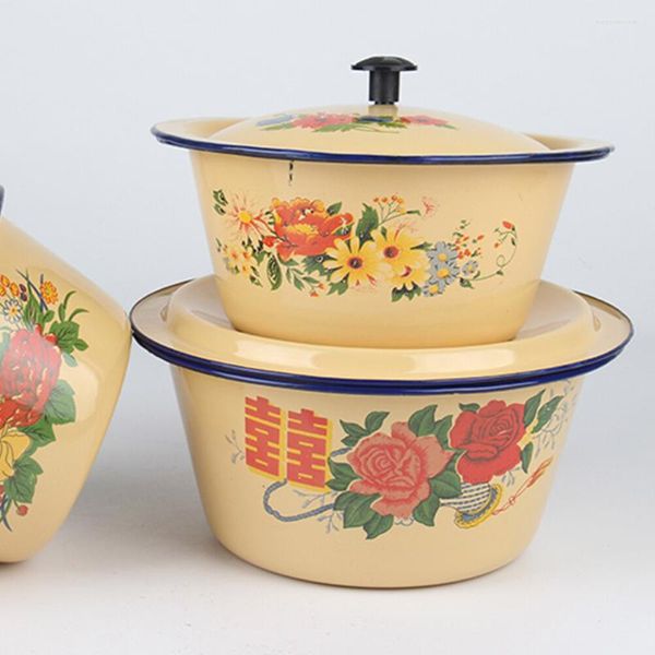 Kaseler kamp yıkama havzası kek kase tureen küveti ev çorbası vintage sofra tenceresi saklama emaye retro stil