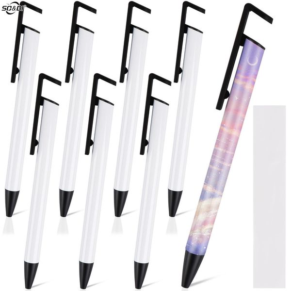 Ballpoint Pens 8pcs Sublimation Blank Ballpoint Pen Pen Chone Stand с термоусадочной обмотой офисной школой поставки детей Студенты DIY подарок 14 см 230721