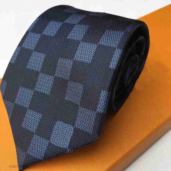 Cravatta da uomo Lettera Seta Nero Blu Jacquard Festa Nuziale Affari Tessuto Fashion Design Box Suit