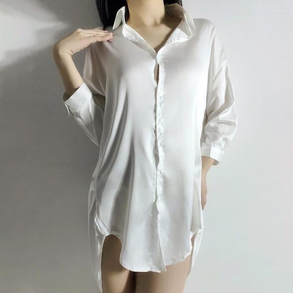 Mulheres sleepwear verão camisola sexy namorado camisa branca pijamas de manga longa pijamas femininos pijamas mujer moda camisola lingerie