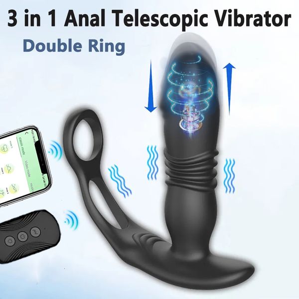 Vibradores plugue anal massageador de próstata retrátil vibrador plugue de botão de controle remoto masculino anel peniano adulto brinquedo sexual 230720