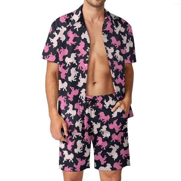 Chándales de hombre Frosted Horse Ropa de playa Conjuntos de hombre Kawaii Estampado de animales Conjunto de camisa informal Conjunto de pantalones cortos de diseño de verano Traje de moda de dos piezas 2XL 3XL