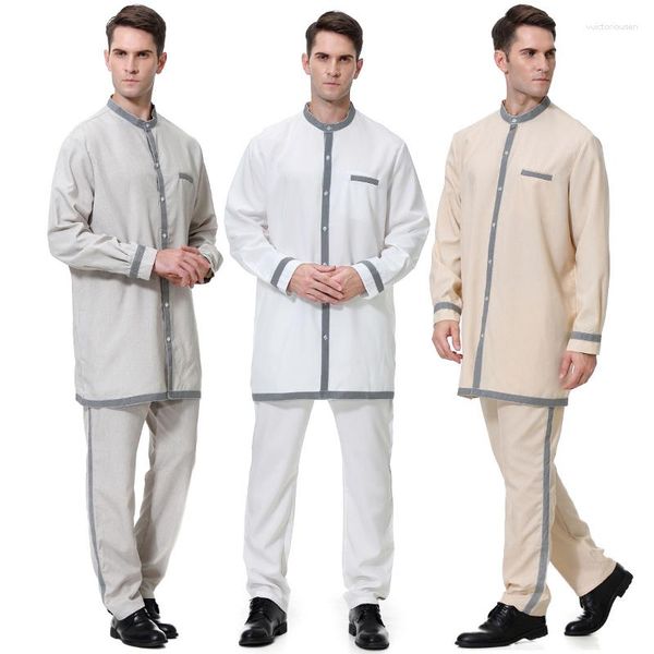 Agasalhos masculinos estilo 2023 roupas estilo Oriente Médio África moda colarinho botão manga longa bolso roupas calças conjunto de duas peças