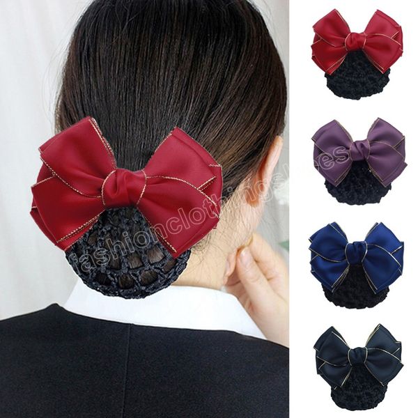 Elegante tessuto floreale con fiocco in nastro Barrette Lady Hair Clip Cover Net Tulle Bowknot Bun Snood Donna Hairgrips Forcine Accessori