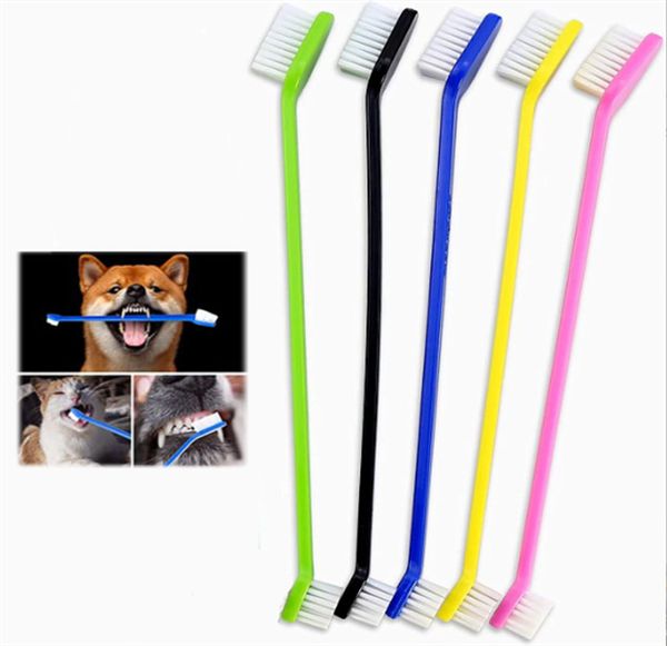 200 PZ Pet Supplies Cat Puppy Dog Dental Grooming Spazzolino da denti Spazzolino a doppia testa per cani Spazzolino per gatti Colore Casuale invia DHL FEDEX gratuito JL1672