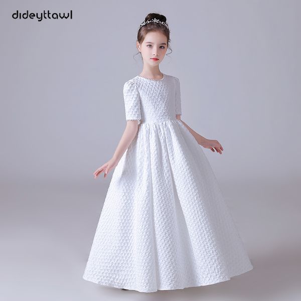 Dideyttawl Weißer Puffrock, elegantes Blumenmädchenkleid für Hochzeit, Party, kurze Ärmel, Konzert, Junior-Brautjungfernkleid