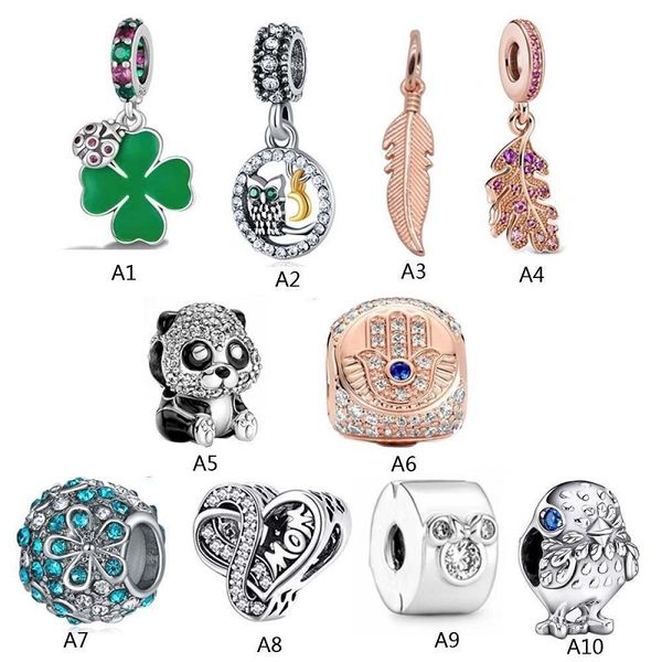 Moda 20pcs Panda Four Bırak Clover Mom Palm Lady Bug Hindistan Cevizi Ağacı Charm Sterling Gümüş Avrupa Takılar Boncuk Fit Pandora Bilekler Diy Takı