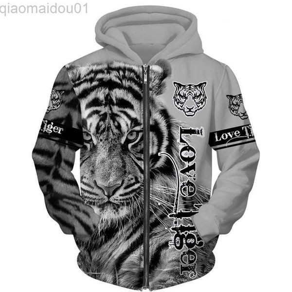 Herren Hoodies Sweatshirts Cooler 3D-gedruckter Tiger Tattoo Hoodie/Jacke Mode Männer/Frauen Reißverschluss Pullover Persönlichkeit Unisex Paar Sport Kapuzenpullover L230721