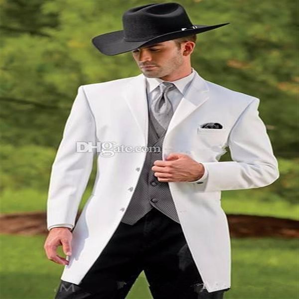 Vintage Western Smokin Kovboy İnce Fit Siyah Damat Takım Düğün Akşam Yemeği Takım Erkekler Prom Takım 3 Parça Ceket Pantolon Vest261w