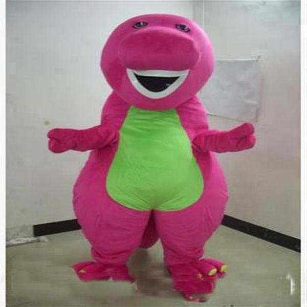 2018 Desconto fábrica Profissão Barney Dinossauro Trajes Mascote Halloween Cartoon Tamanho Adulto Fantasia Vestido2148