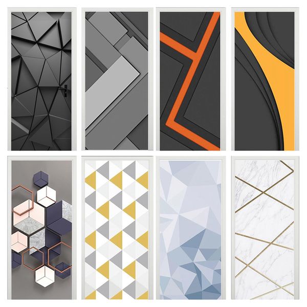 Adesivos de parede Adesivo de porta PVC decoração de padrão geométrico moderno 3D papel de parede home peel and stick 230720