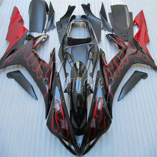 Kit carene in plastica ABS per Yamaha YZF R1 02 03 set carenature carrozzeria rosse fiamme nere YZF R1 2002 2003 OI29276n