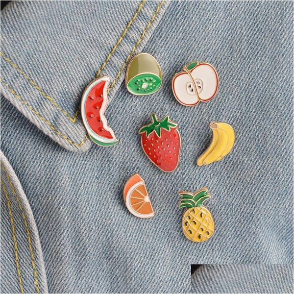 Pins Broschen Obst Brosche Pin Abzeichen Wassermelone Kiwi Stberry Orange Banane Apfel Ananas Sommer Niedlichen Schmuck Drop Lieferung Dhip3