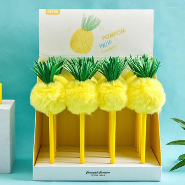 Pz/lotto Creativo Ananas Palla di Pelo Penna Gel Carino 0.5mm Penne A Inchiostro Nero Cancelleria Per Ufficio Scuola Forniture Per Scrivere