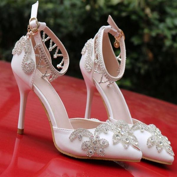 Scarpe da sposa da sposa in cristallo di lusso per la sposa Designer di strass Sandali firmati da donna di alta qualità Tacco alto economico 9CM a punta277B