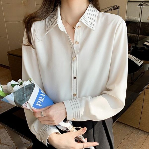 Frauen Blusen Großhandel 2023 Frühling Sommer Herbst Mode Lässig Chiffon Frauen Shirt Frau Weibliche OL Langarm Bluse Vy1320