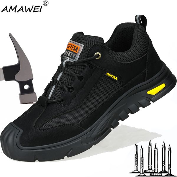 Безопасная обувь Amawei Summer Safety Shoes Men Steel Toe Work Shoune Water Resistan Leather Shoe Deshable Grotecker Sneaker Boots Boots Размер 230720