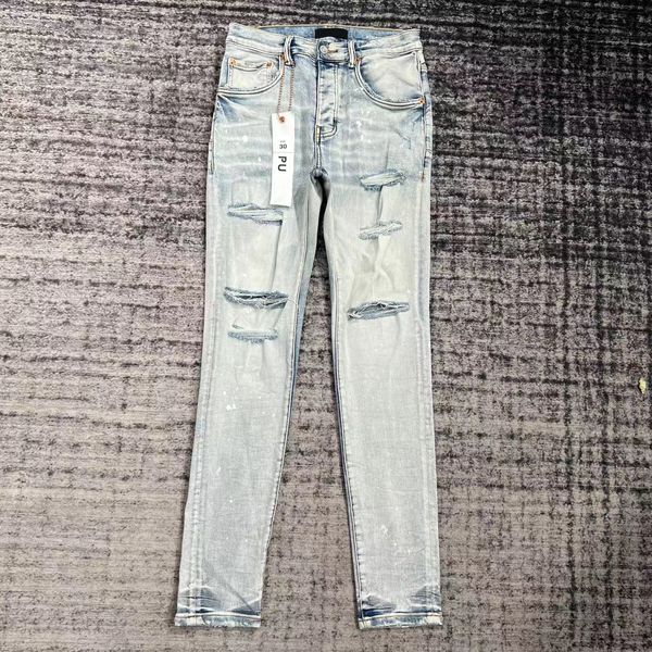 Herren-Designer-Jeans, Designer-Jeans, lila Jeans, Röhrenjeans, zerrissene Biker-Jeans, schmal, gerade, Röhrenhose, Designer-Stack-Jeans, modische Jeans, Herren-Trend-BH