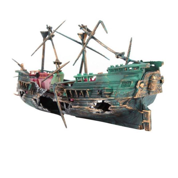 1 peça 24 12 cm grande decoração de aquário barco plactic aquário navio ar split naufrágio decoração de tanque de peixes naufrágio afundado2038