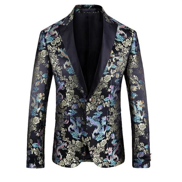 Mode Slim Fit Blazer Männer 2020 Neue Ankunft Herren Drachen stickerei Floral Blazer Floral Prom Kleid Blazer Elegante Hochzeit Blaze257Y