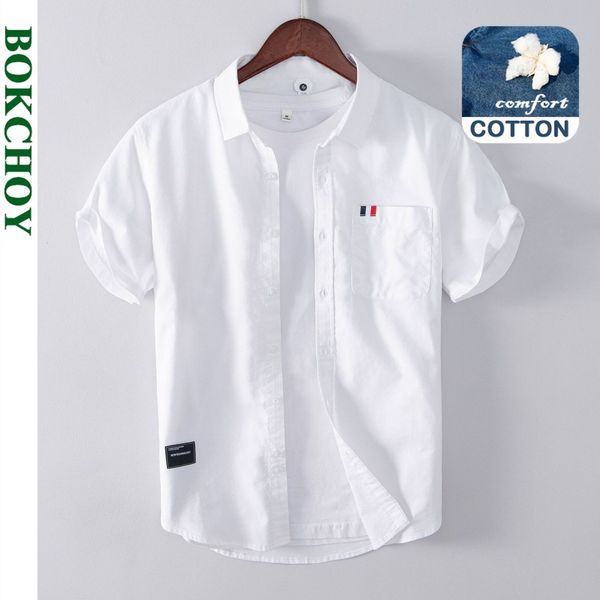 Camicie casual da uomo Estate e primavera Camicia casual slim a maniche corte per uomo All-match Tinta unita Bianco 100% cotone Cargo Abbigliamento uomo B1611 230720