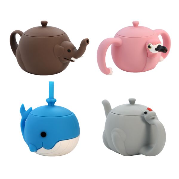 Bicchieri YHS Drink Cup 4 Stili Cartoon Animal Design Bicchieri d'acqua Bottiglia con manici e coperchi Antiscivolo Cucina Casa Domiciliare Bambino Innocuo