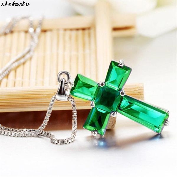 Klassische Kreuz Designs Anhänger Halsketten Frauen Halskette Erstellt Smaragd Stein Mode Kruzifix Schmuck Gifts200O