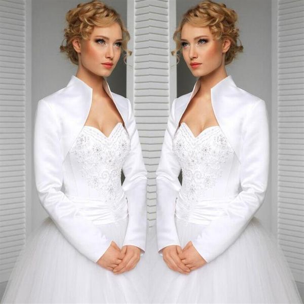 vera taglia e colore su misura giacca da sposa in raso maniche lunghe collo alto accessori sposa bolero da sposa coprispalle avvolge sh280r