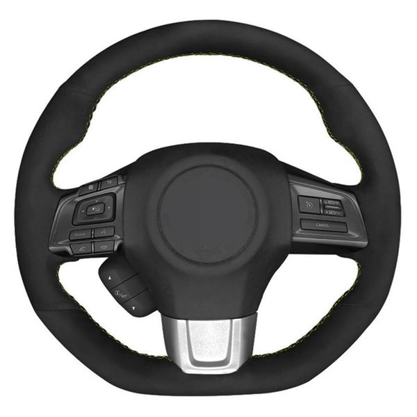 Cobertura de volante do carro diy camurça preta costurada à mão para subaru wrx sti 2015 2016 2017 2018 2019 levorg 2015-2019255i