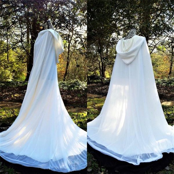 Capa de Casamento dos Anos 70 Casaco Casaco Branco Marfim Com Capuz Medieval Jaqueta Bolero Acessórios de Noiva Miçangas Personalizada Plus Size223W
